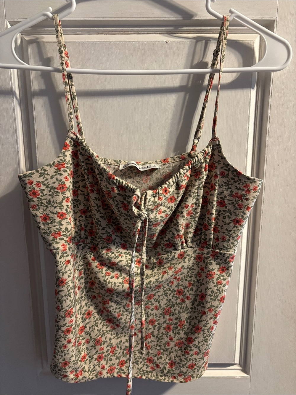 Abercrombie & Fitch Cream Floral Tie-Front Cami with Coral Flowers